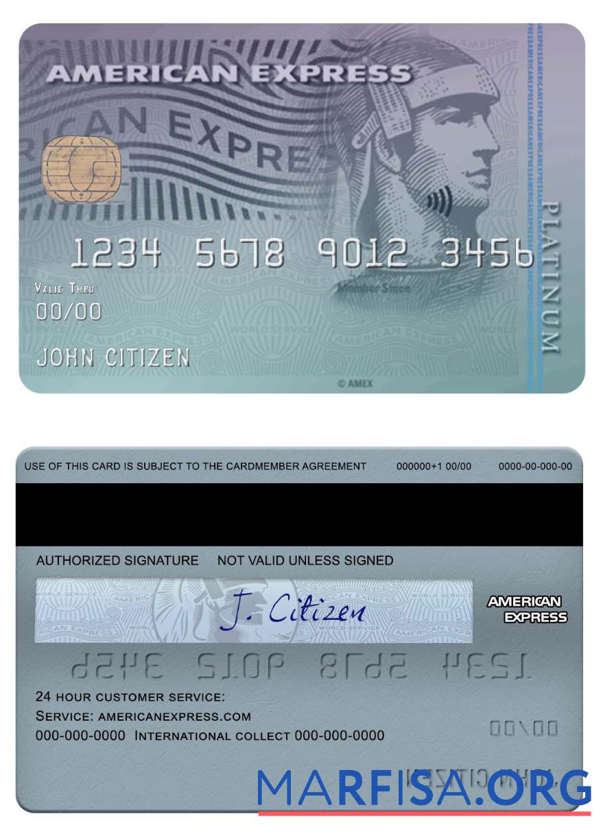 Blank USA Discover bank amex platinum card example